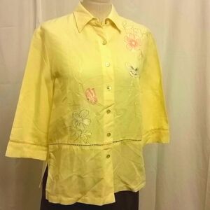 Vyshivanka Ebroidered Linen Blouse Yellow Top M
